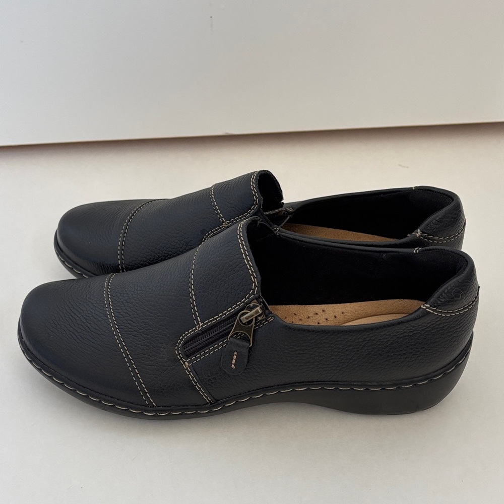 Clark’s Cora Harbor Black Pebbled Leather Loafer Shoes‎ Womens Size 8.5